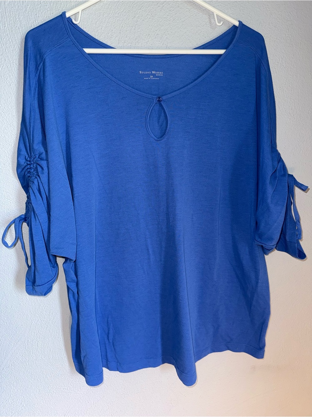 Studio Works Blue Short-Sleeve Tie-Sleeve Women's Top